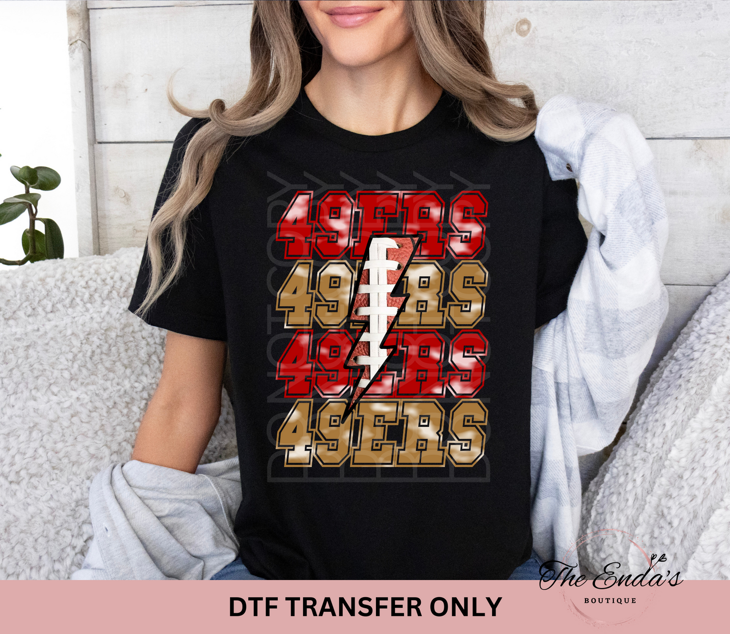 Stacked 49ers Football Lightening Bolt DTF Transfer