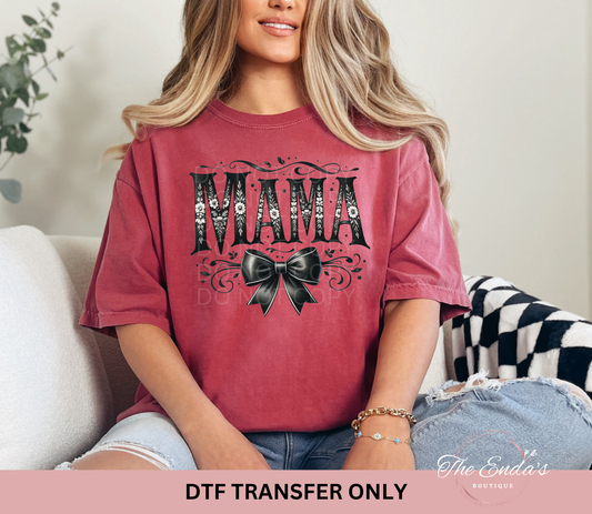 Mama Black Floral Bow DTF Transfer