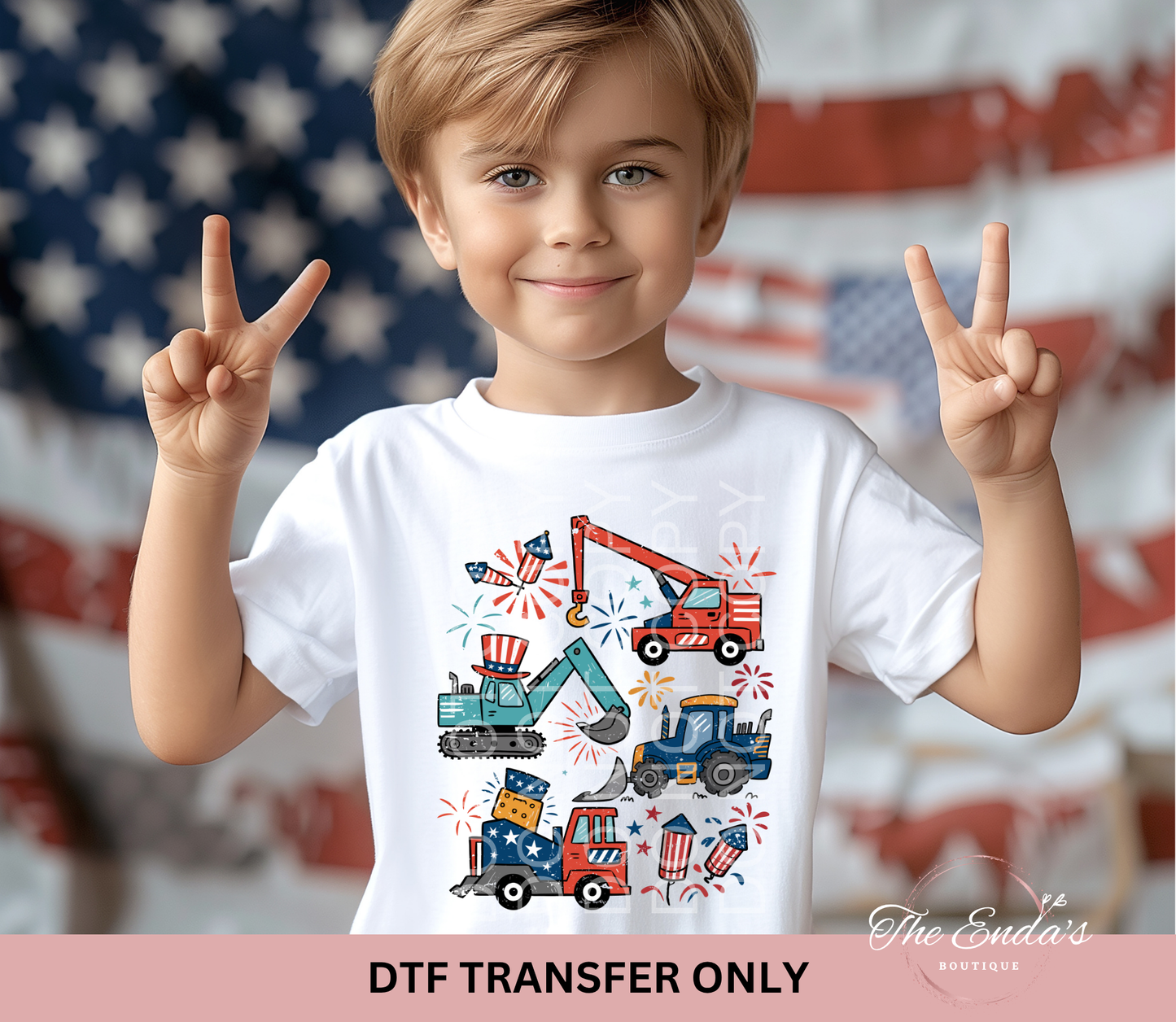 Patriotic Construction Trucks DTF Transfer