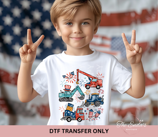 Patriotic Construction Trucks DTF Transfer