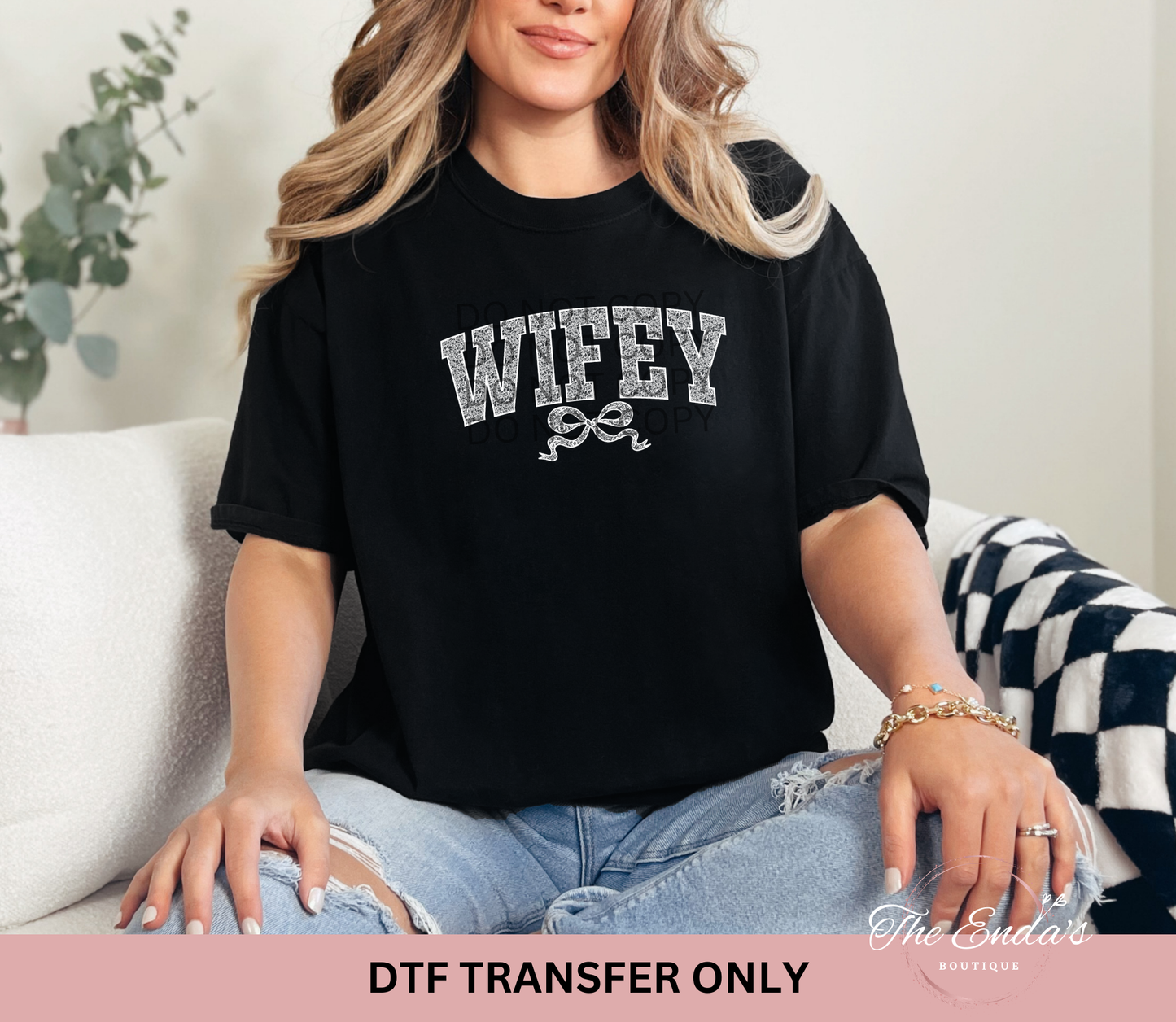 Wifey Coquette White Lace DTF Transfer