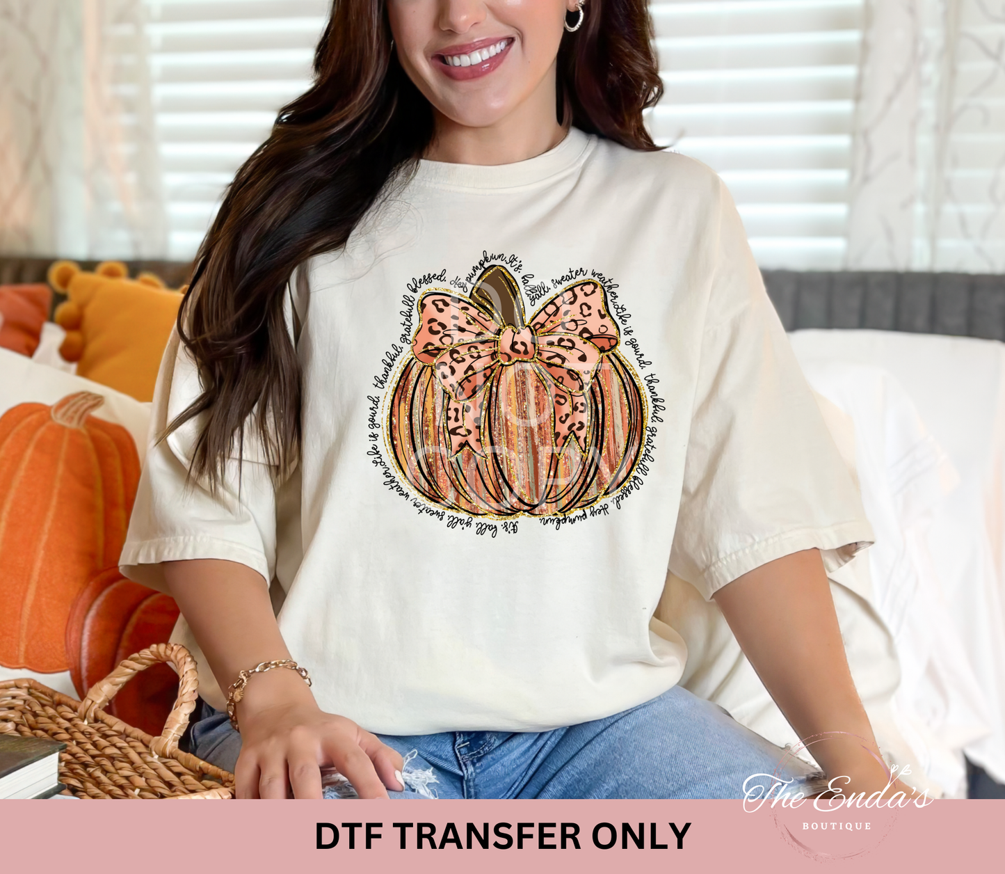 Brushstroke Pumpkin Leopard Bow DTF Transfer
