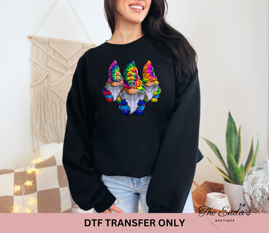 Three Tie Dye Gnomes DTF Transfer