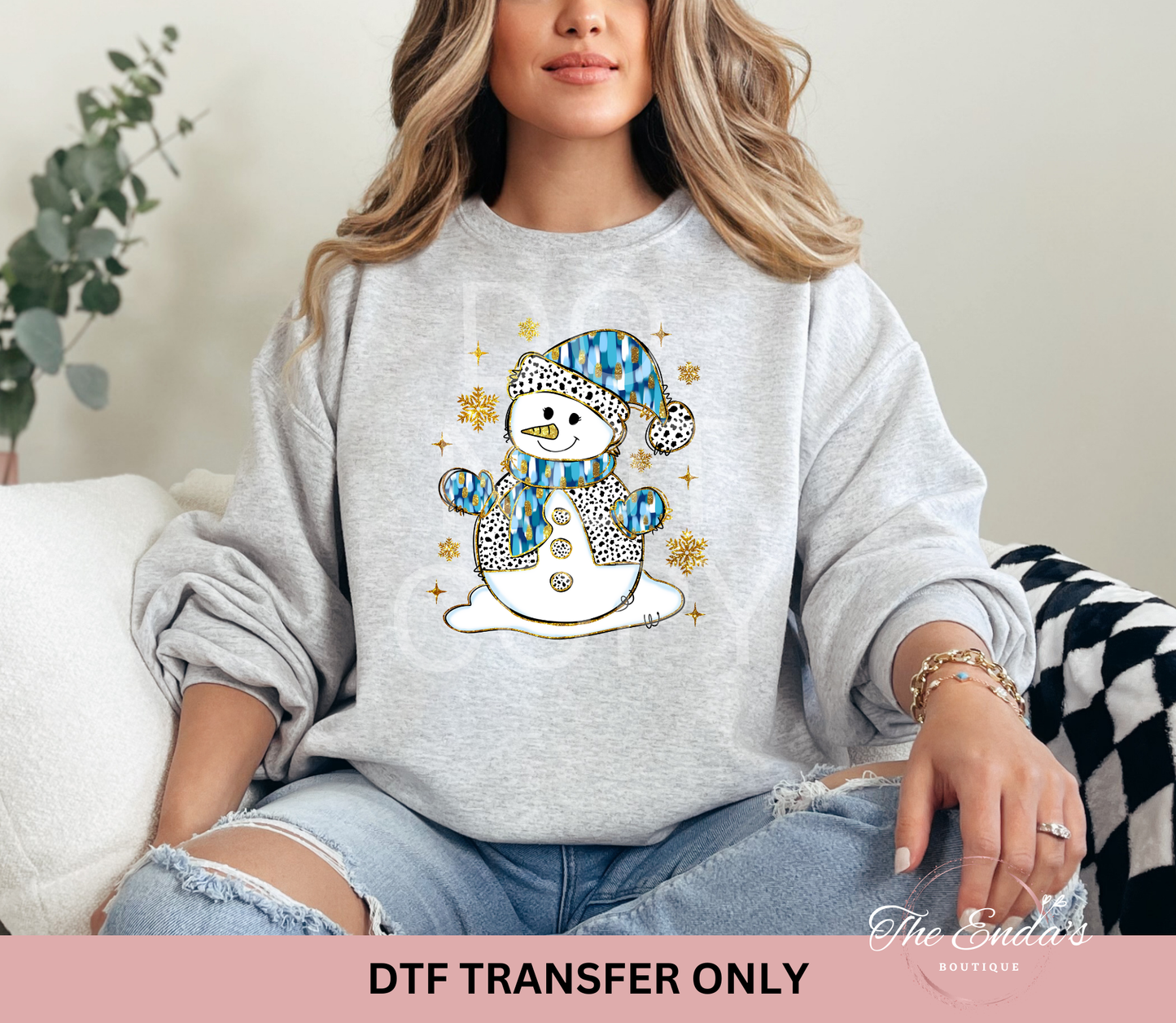 Dalmatian Snowman Gold Faux Glitter