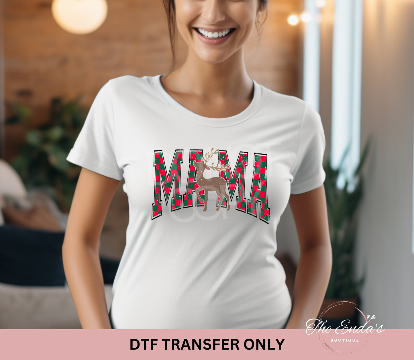 Checkered Mama Reindeer DTF Transfer