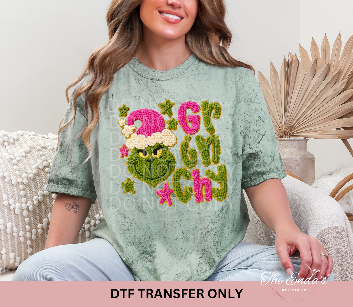 Stacked Green Man Stars Faux Yarn DTF Transfer