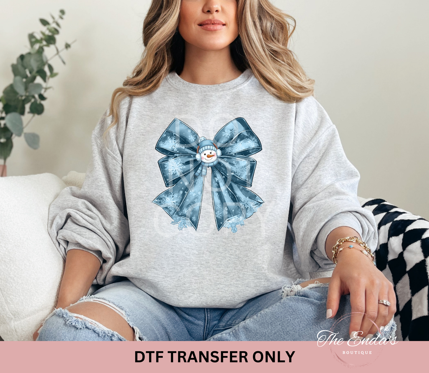 Snowman Snowflake Bow DTF Transfer