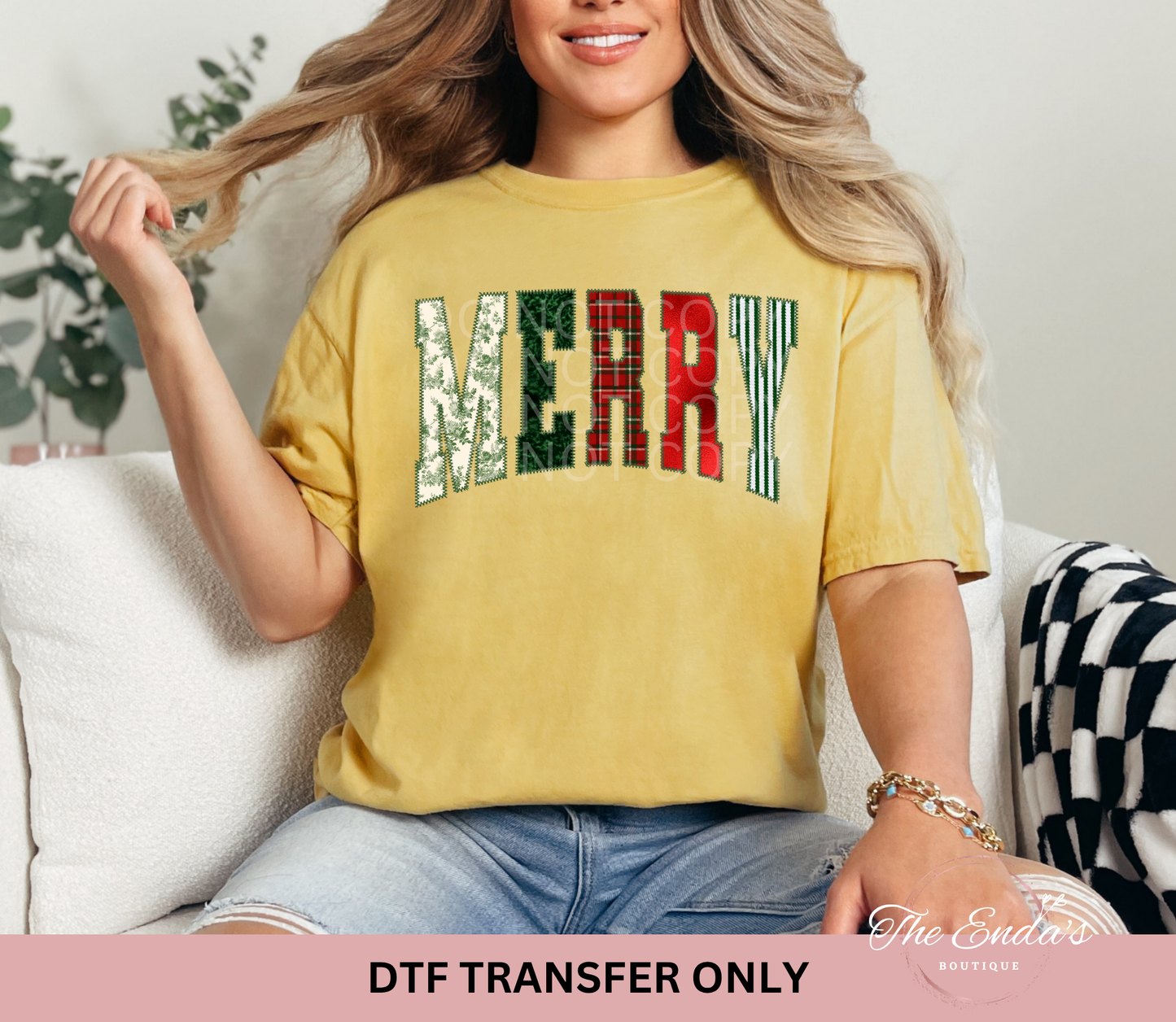 Merry Varsity Green Toile DTF Transfer