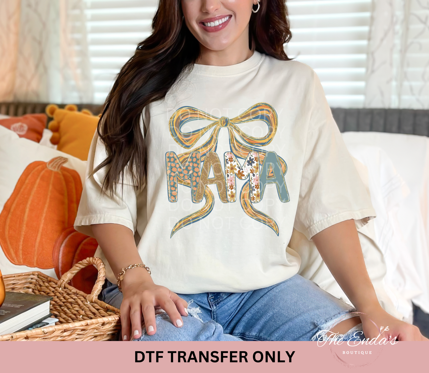 Mama Fall Pumpkin Bow DTF Transfer