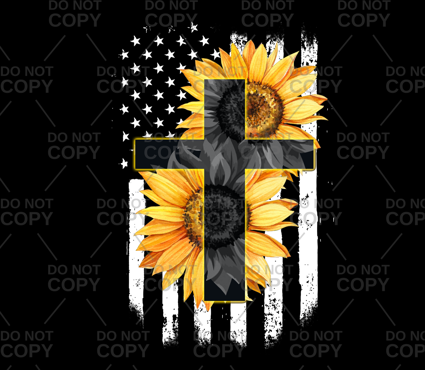 American Flag Sunflower Cross DTF Transfer