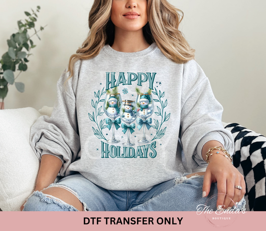 Winter Happy Holidays Wine Glasses DTF Transfer