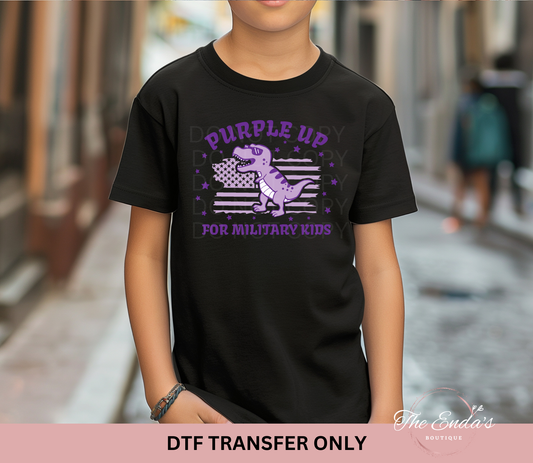 Dino Flag Purple Up For Military Kids DTF Transfer