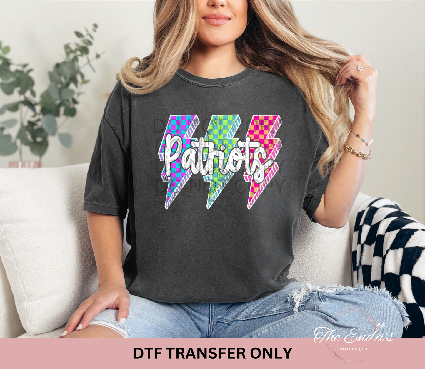 Patriots Checkered Lightning Bolts DTF Transfer