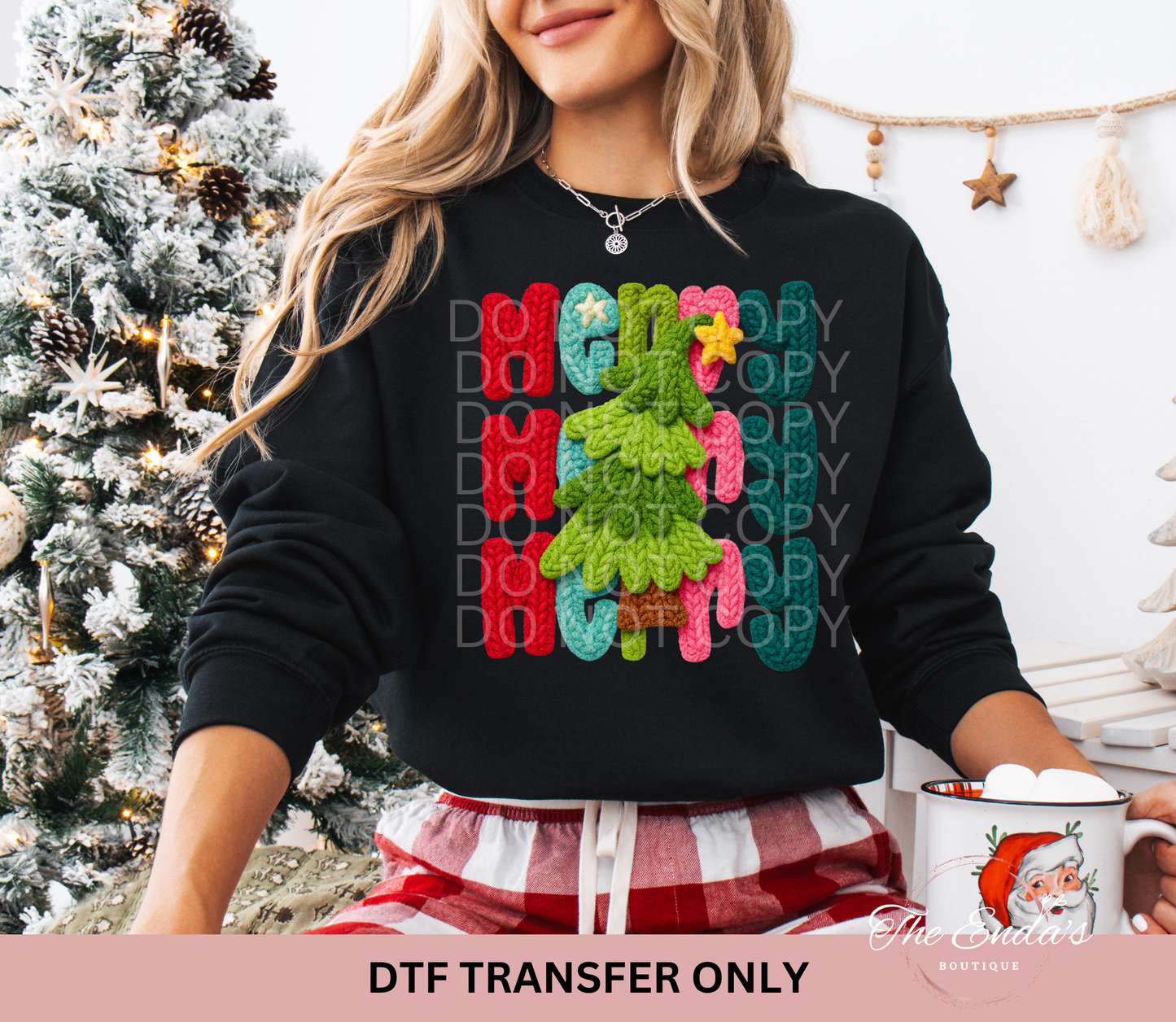 Faux Yarn Stacked Merry Tree DTF Transfer