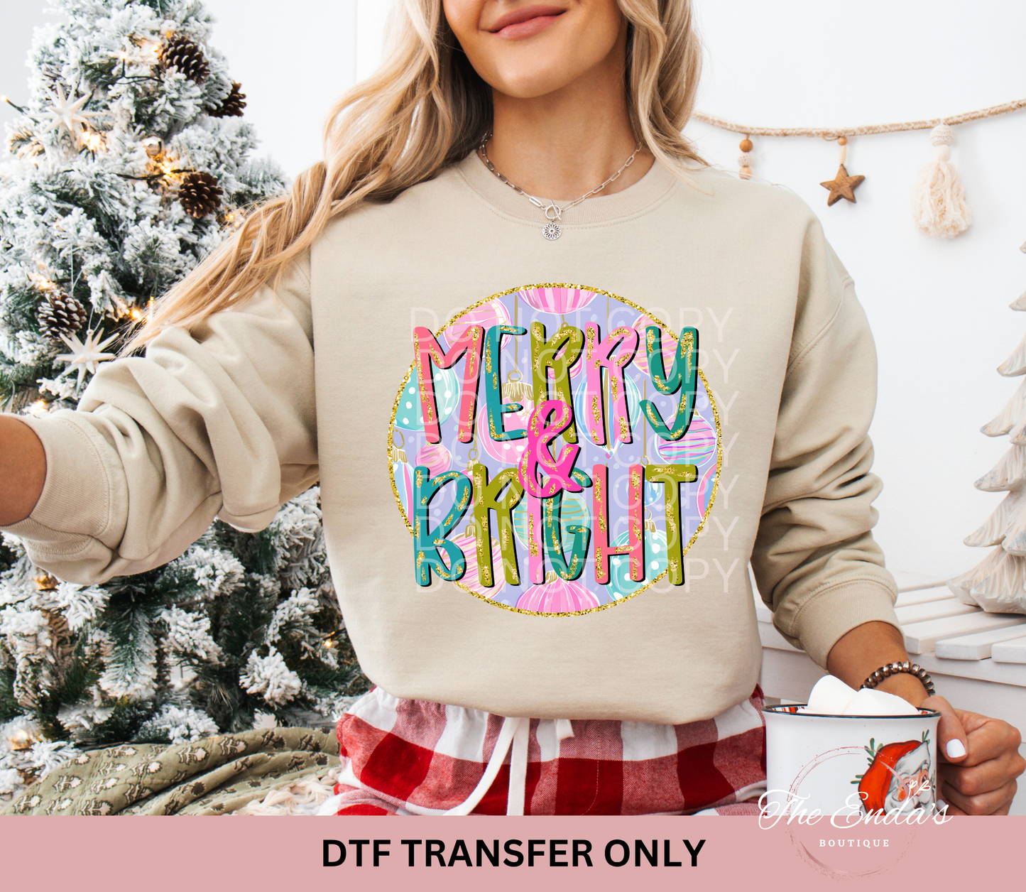 Merry & Bright Ornaments DTF Transfer