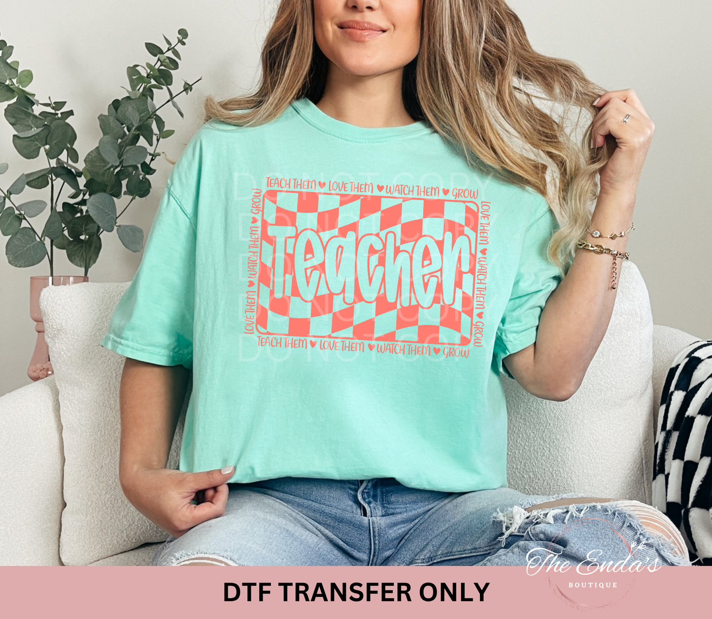 Checkered Teacher DTF Transfer *AVAILABLE IN MULTIPLE COLORS