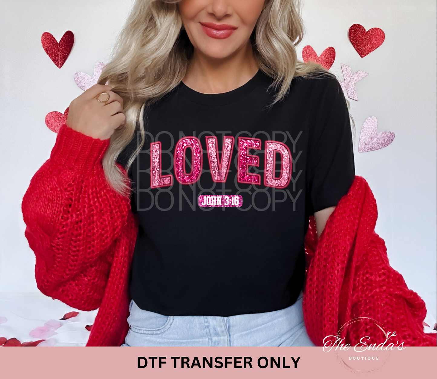 Loved Faux Sequin Embroidery DTF Transfer