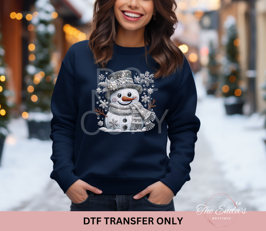 Winter Snowman Faux Embroidery DTF Transfer