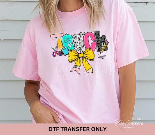 Teach Pencil Bow DTF Transfer