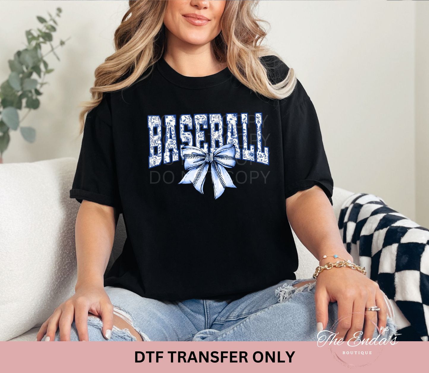 Blue Floral Baseball DTF Transfer