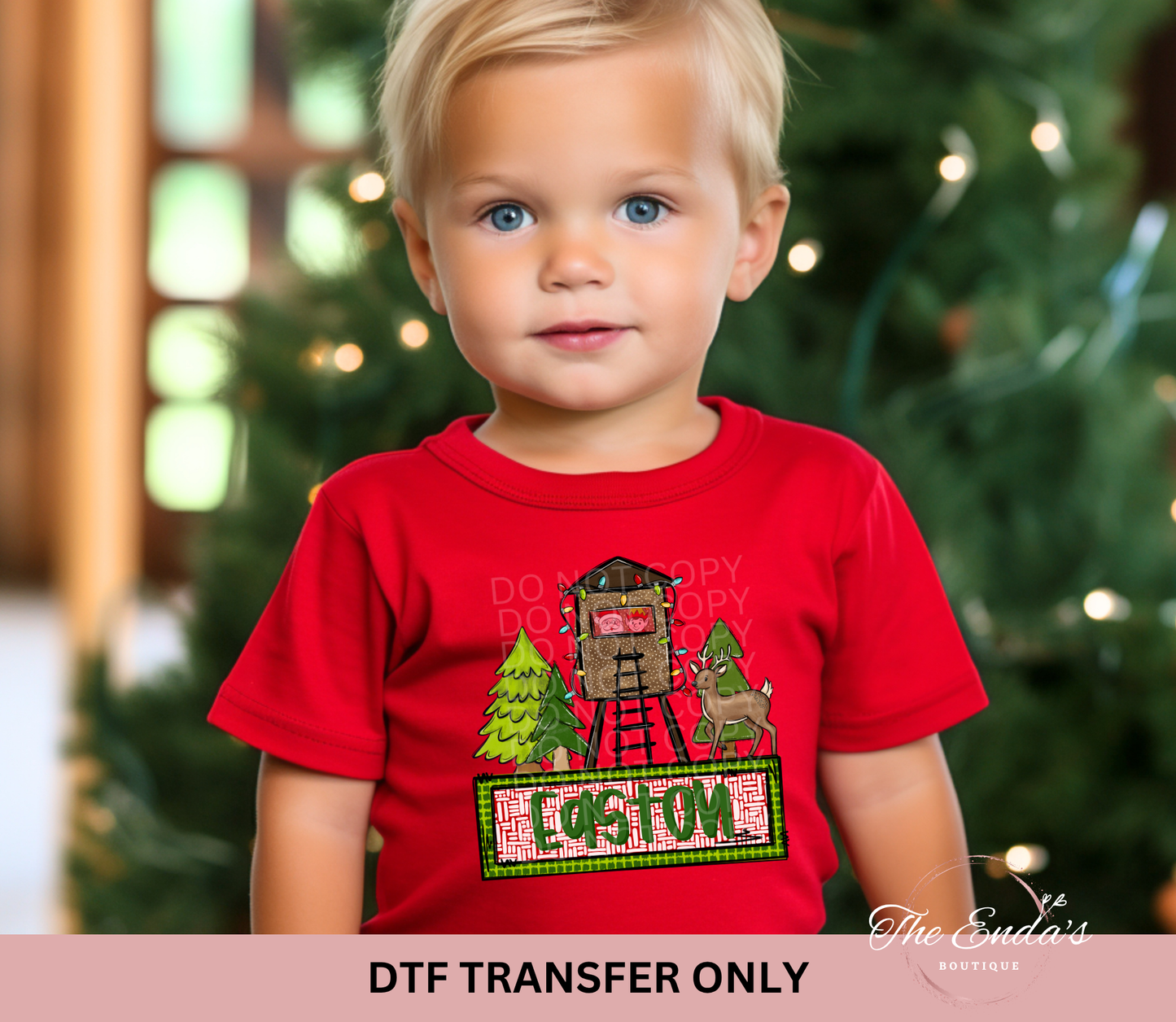 Personalized Santa & Elf In Deer Stand DTF Transfer