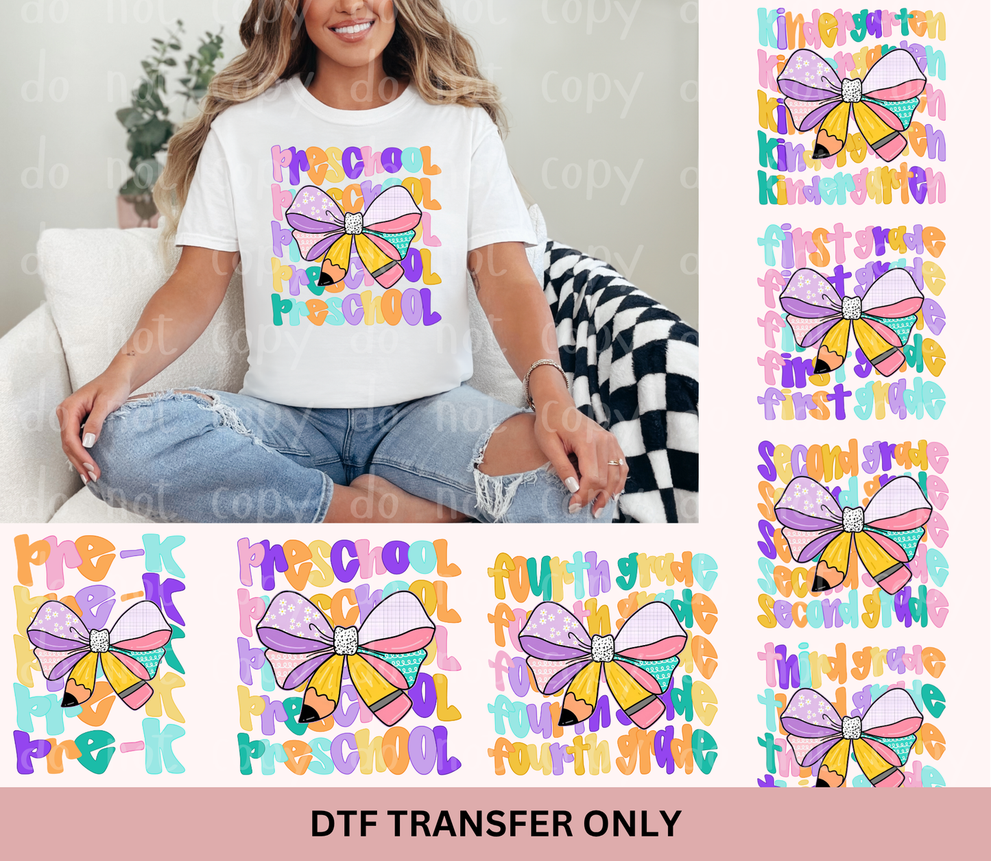Stacked Grade School Bow DTF Transfer