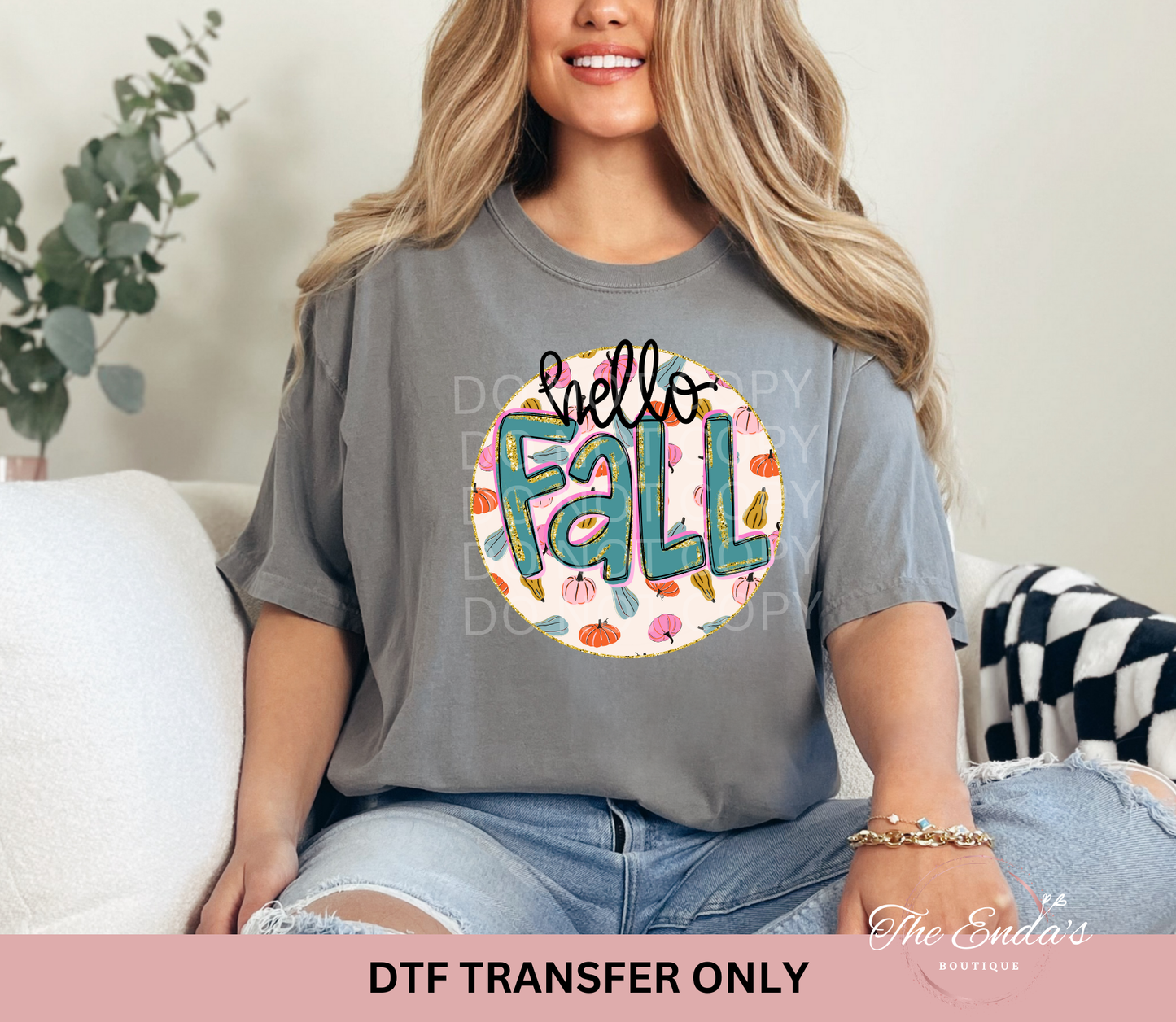 Pumpkin Pattern Hello Fall DTF Transfer