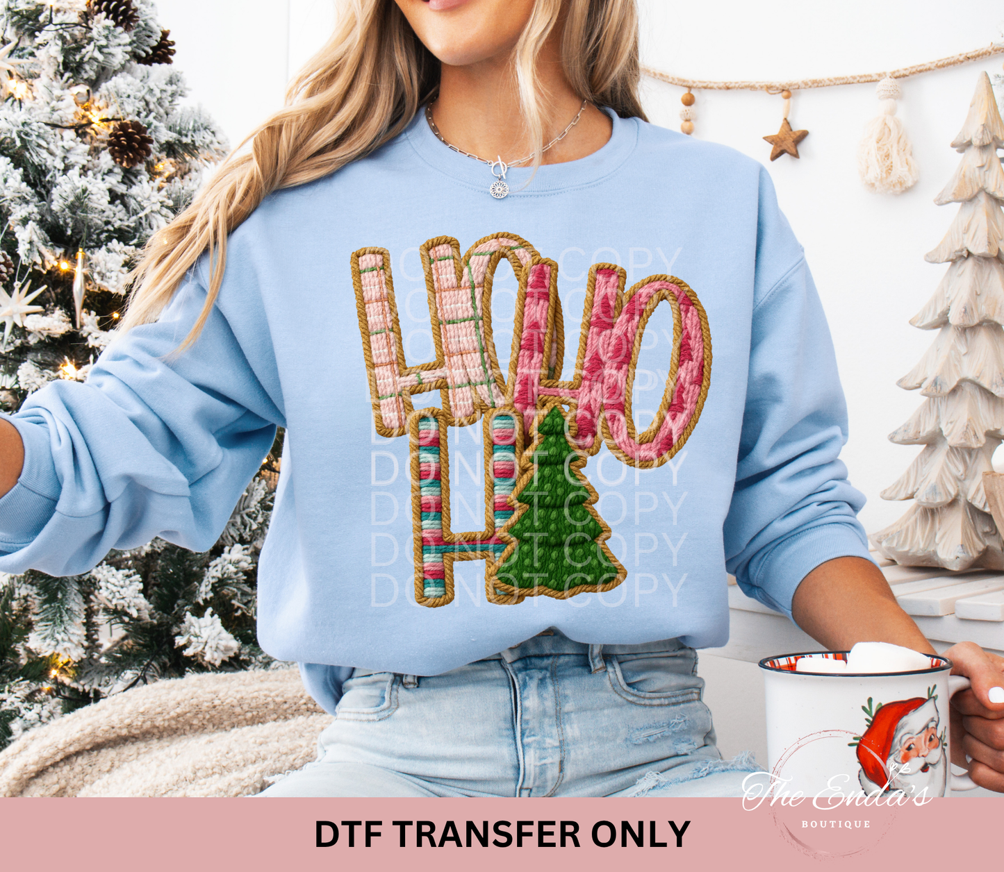 Faux Yarn Ho Ho Ho DTF Transfer