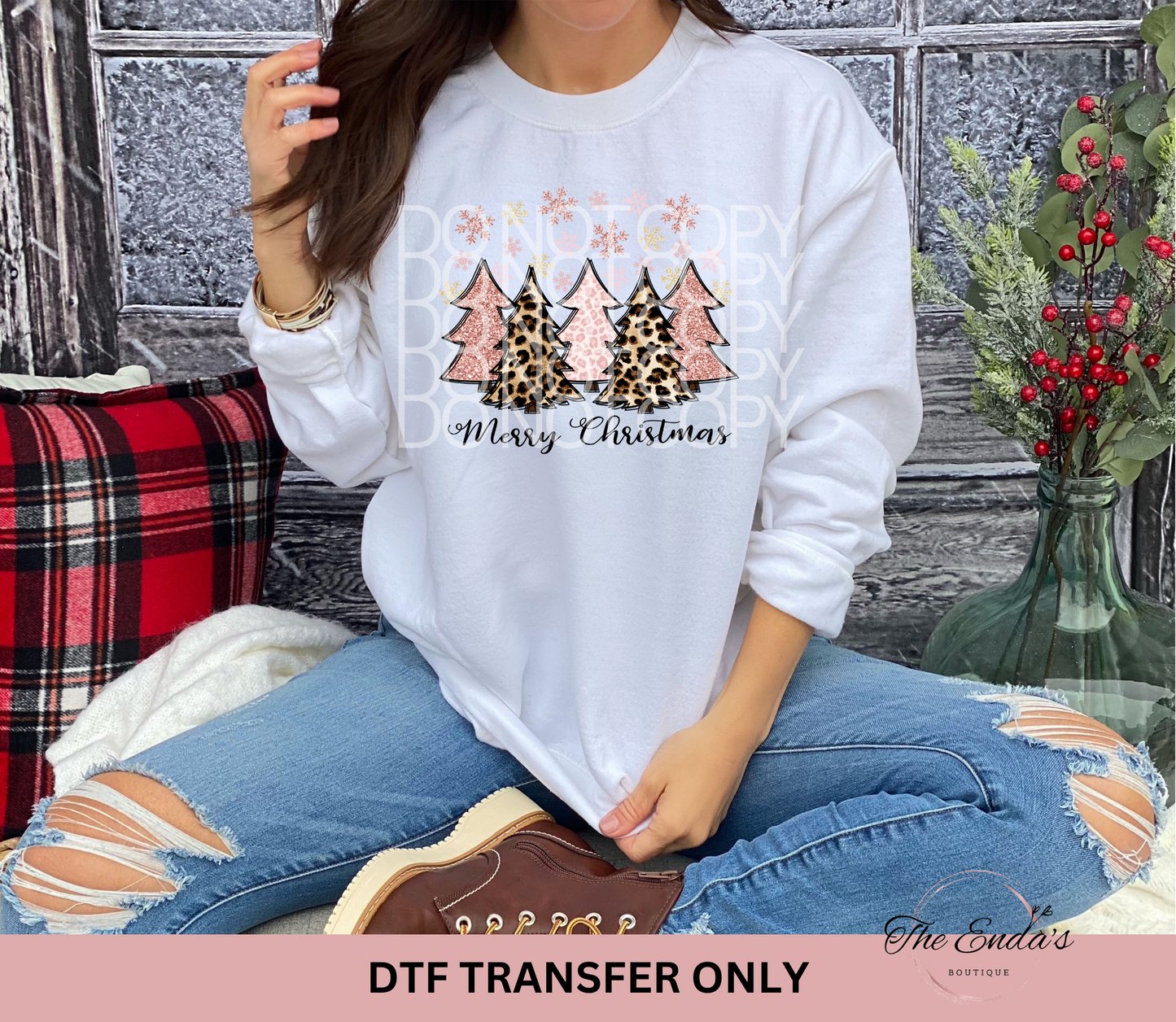 Merry Christmas Pink/Cheetah Trees DTF Transfer