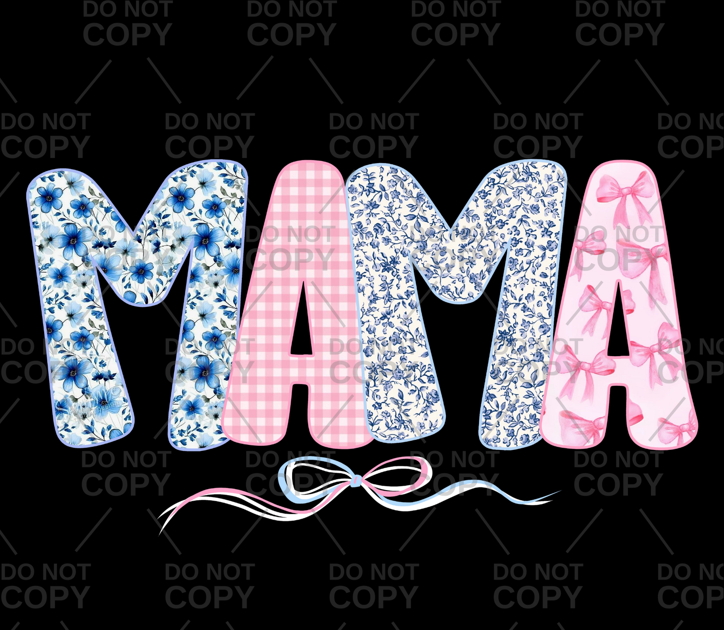 Blue Floral Pink Bows MAMA Coquette DTF Transfer
