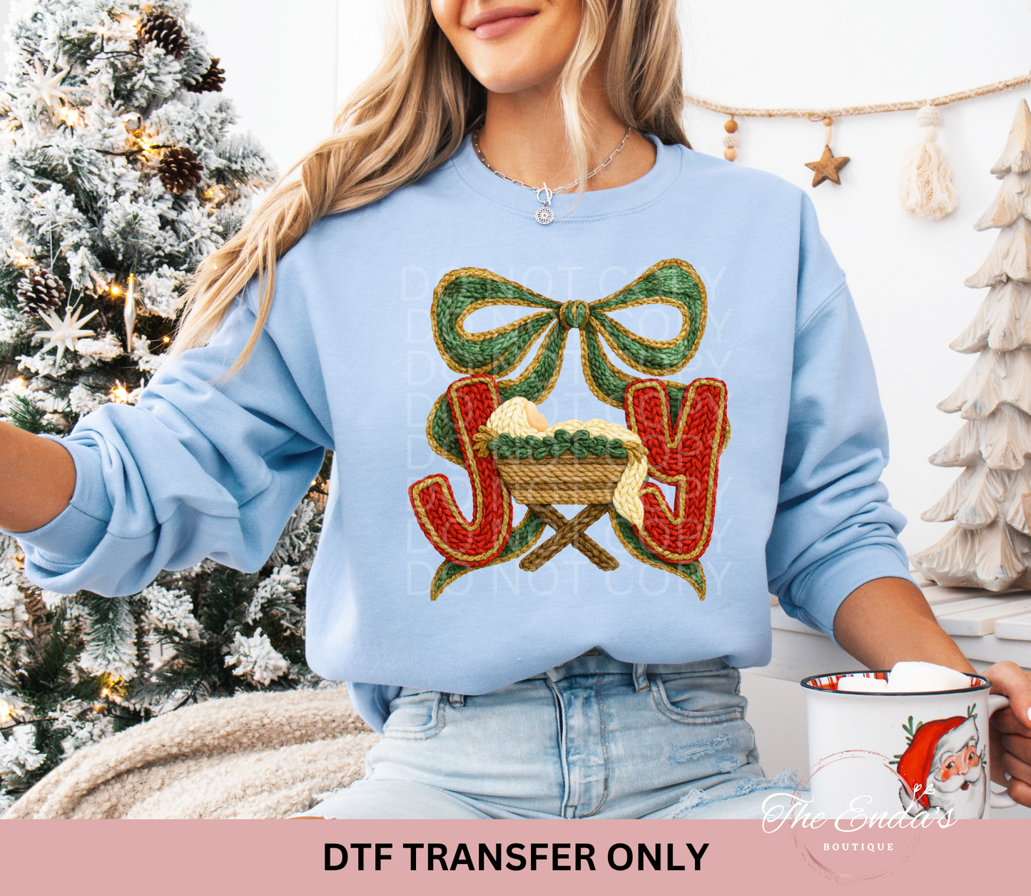 Faux Yarn Joy Baby Jesus Christmas Coquette DTF Transfer