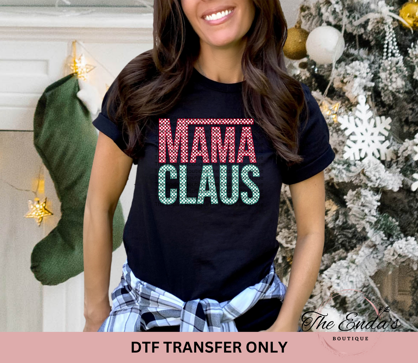 Checkered Mama Claus DTF Transfer