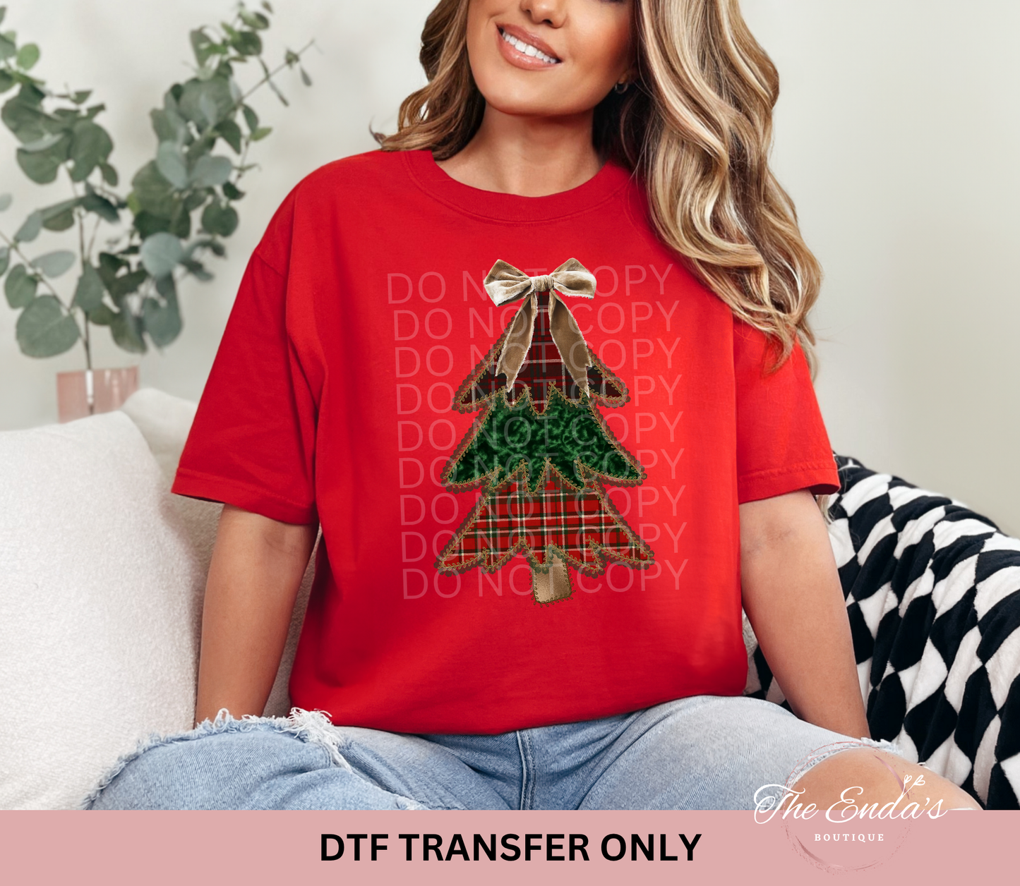 Plaid Christmas Tree Coquette DTF Transfer