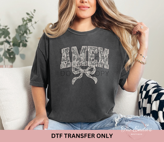 Amen Coquette Faux Embroidery White Lace DTF Transfer