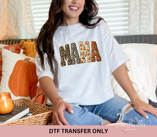 Pumpkin Leopard Checkered Patchwork Mama DTF Transfer