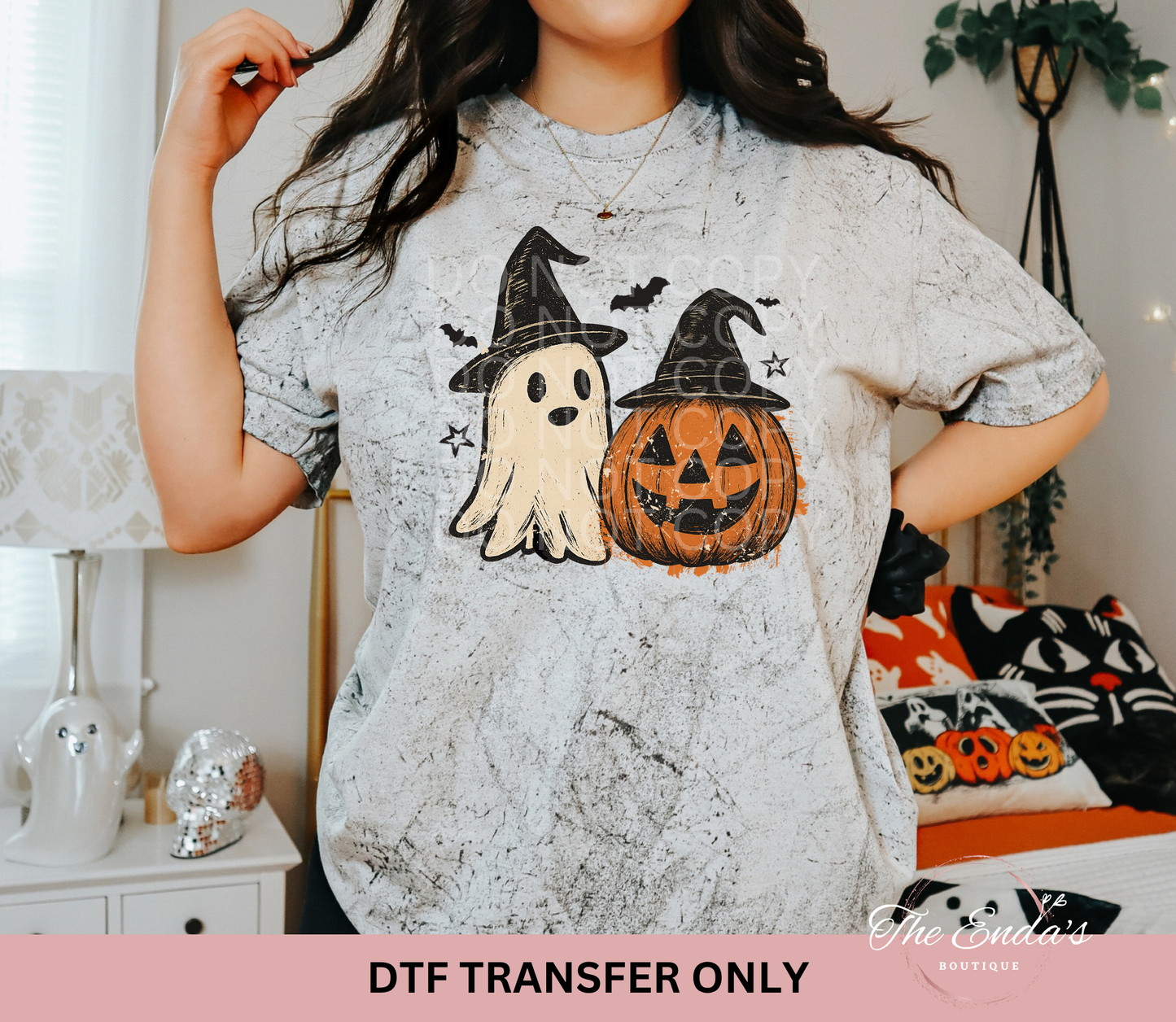Witchy Ghost & Pumpkin DTF Transfer