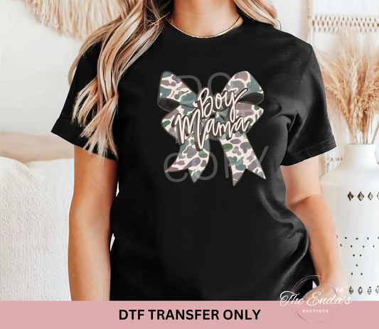Boy Mama Camo Bow DTF Transfer