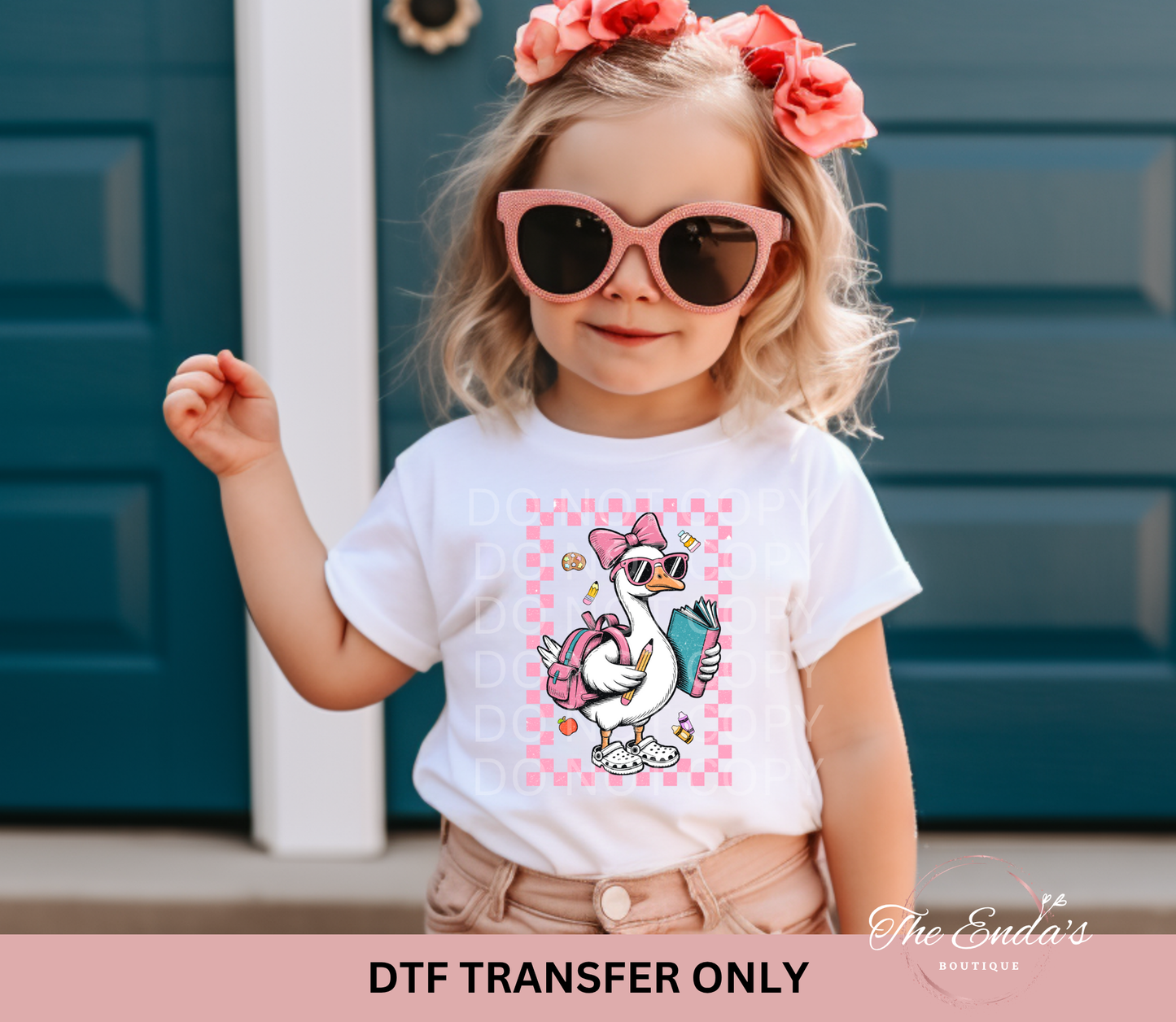 Pink Checkered Back To School Goose DTF Transfer