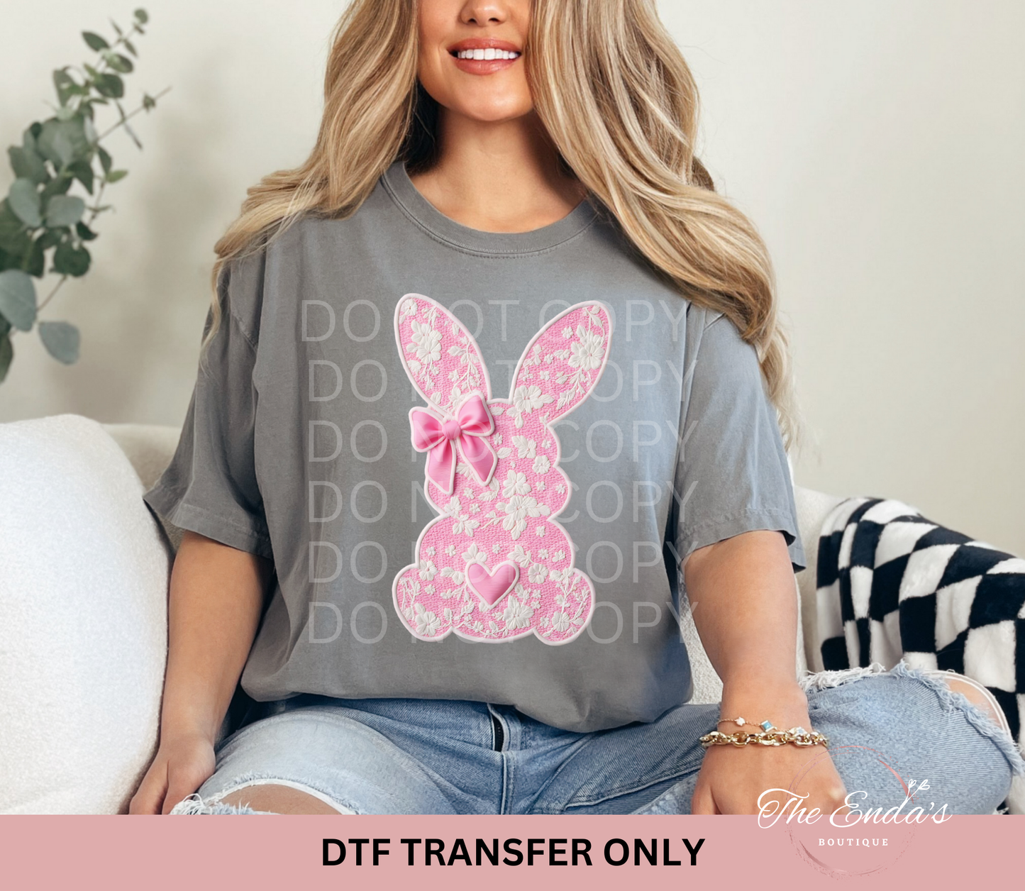 Pink White Lace Bunny DTF Transfer