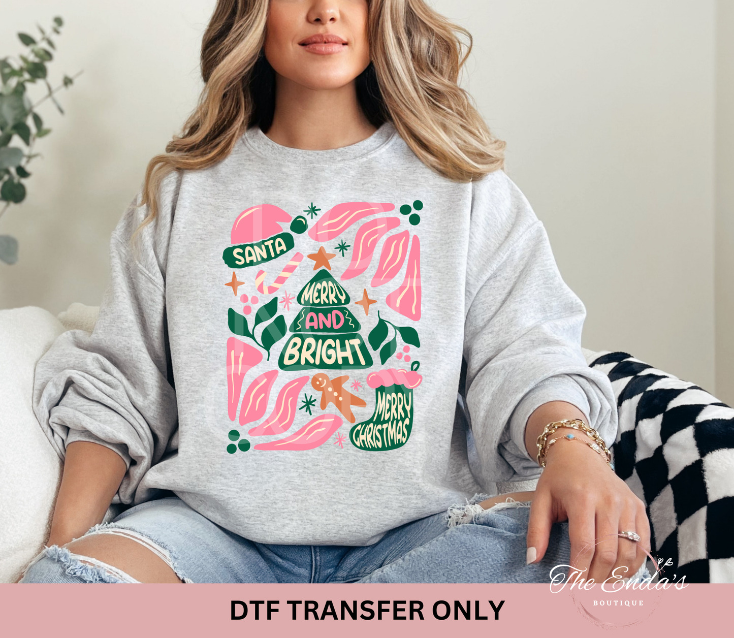 Merry And Bright Christmas DTF Transfer