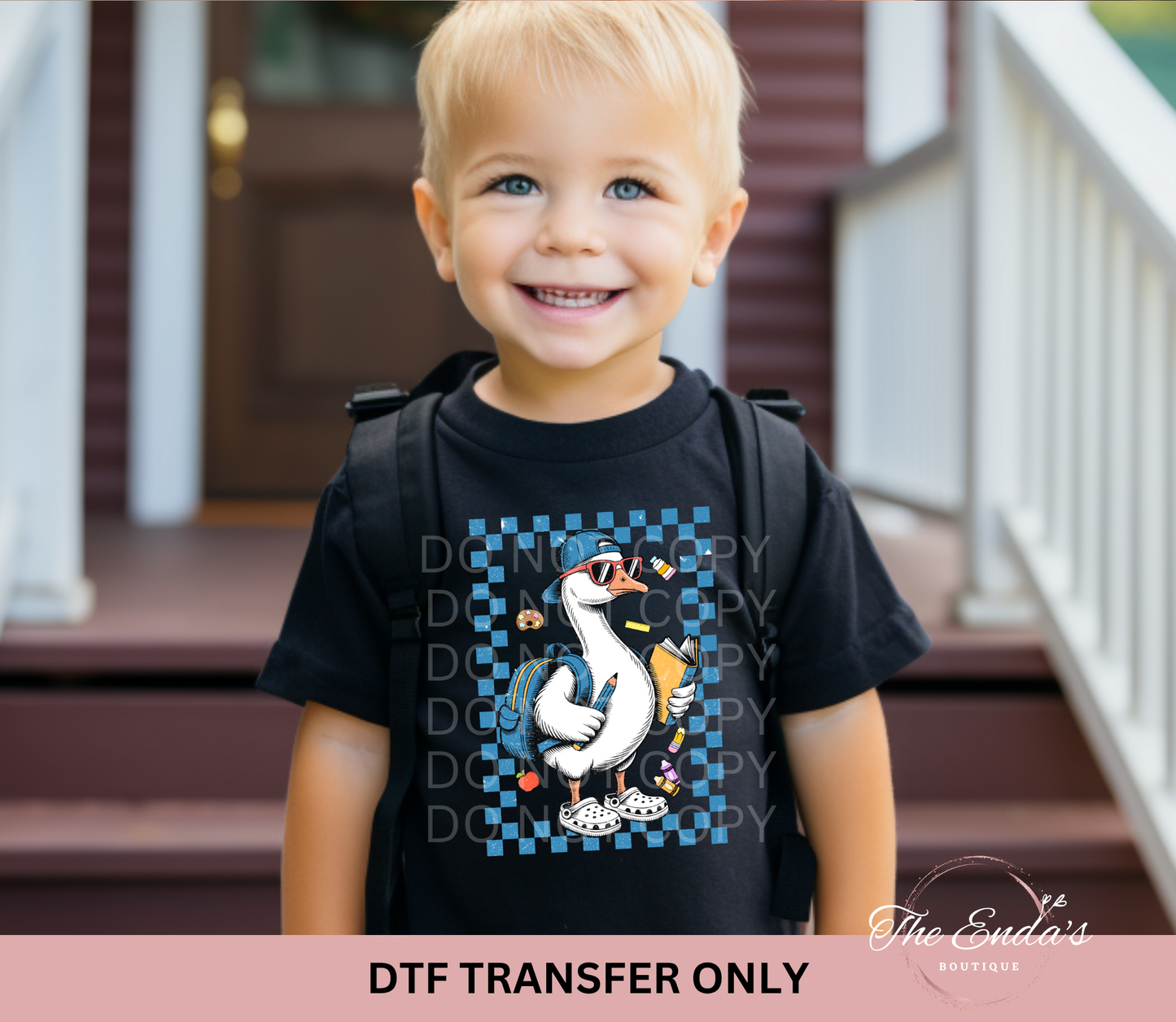 Blue Checkered Back To School Goose DTF Transfer