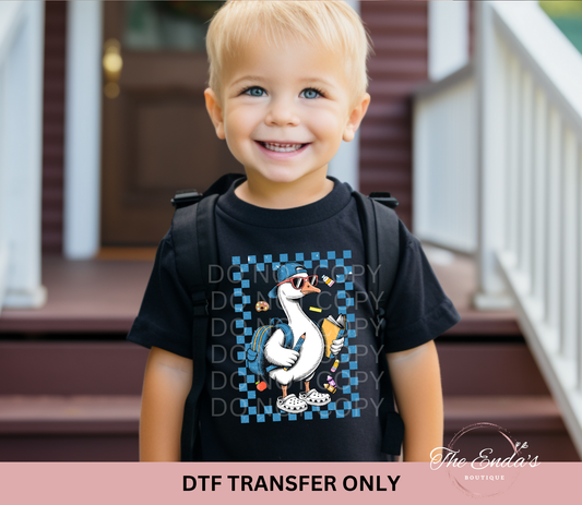 Blue Checkered Back To School Goose DTF Transfer