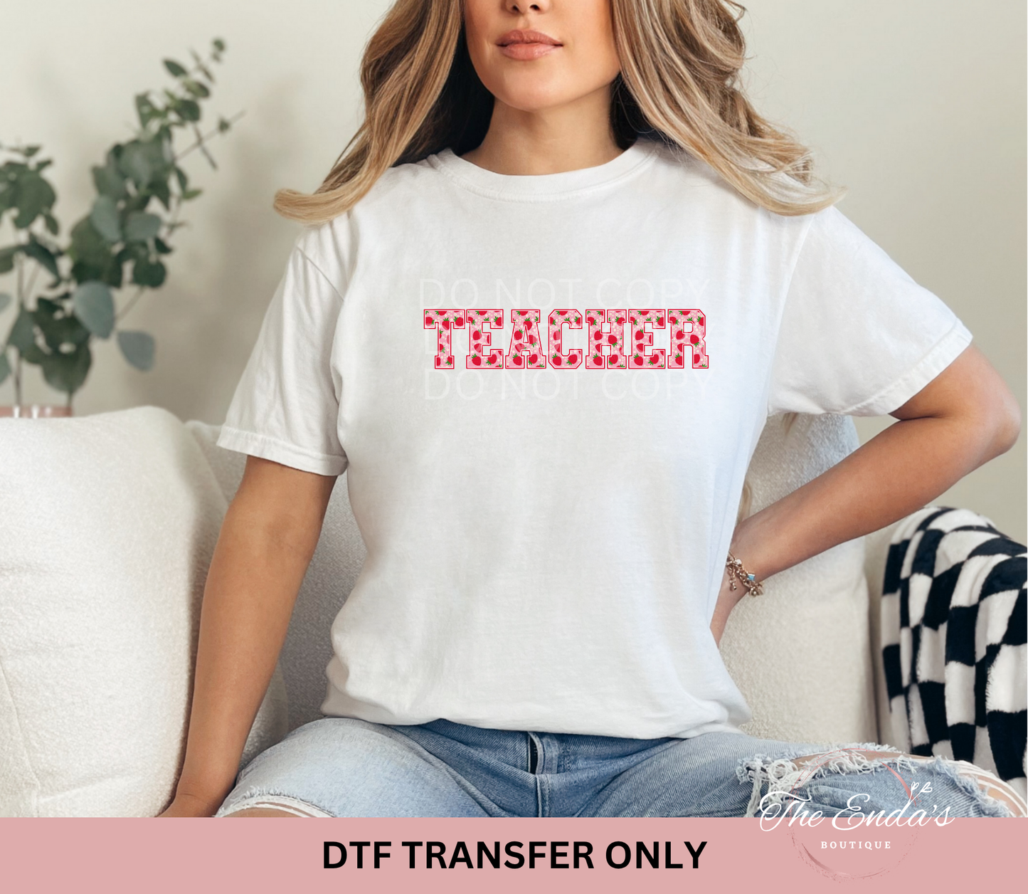 Teacher Strawberry Floral DTF Transfer
