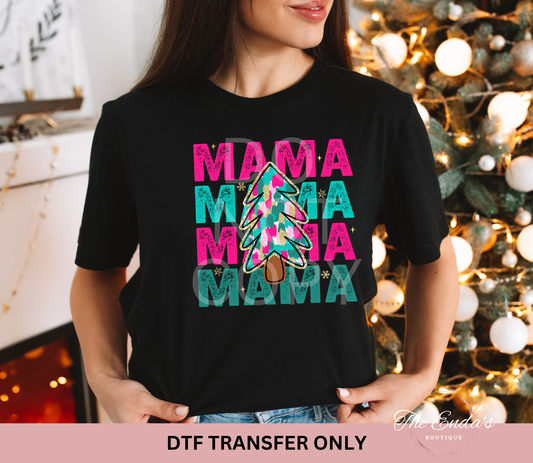 Mama Stacked Distressed Brushstroke Christmas Tree DTF Transfer