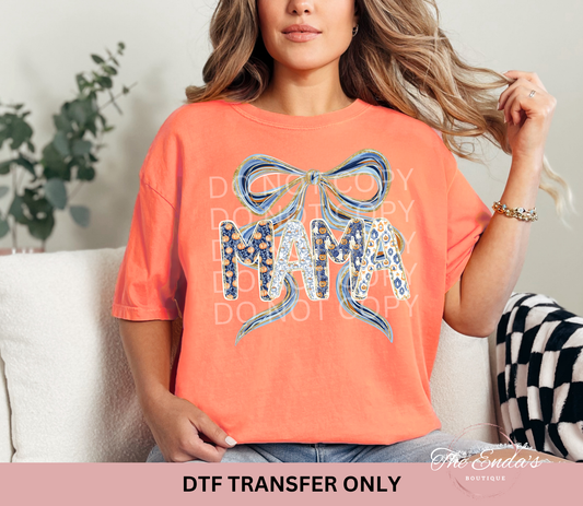 Blue & Orange Halloween Mama Bow DTF Transfer