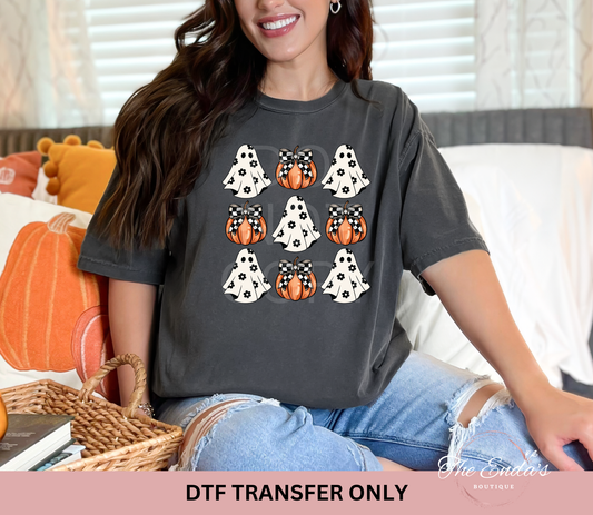 Checkered Pumpkin Daisy Ghost DTF Transfer