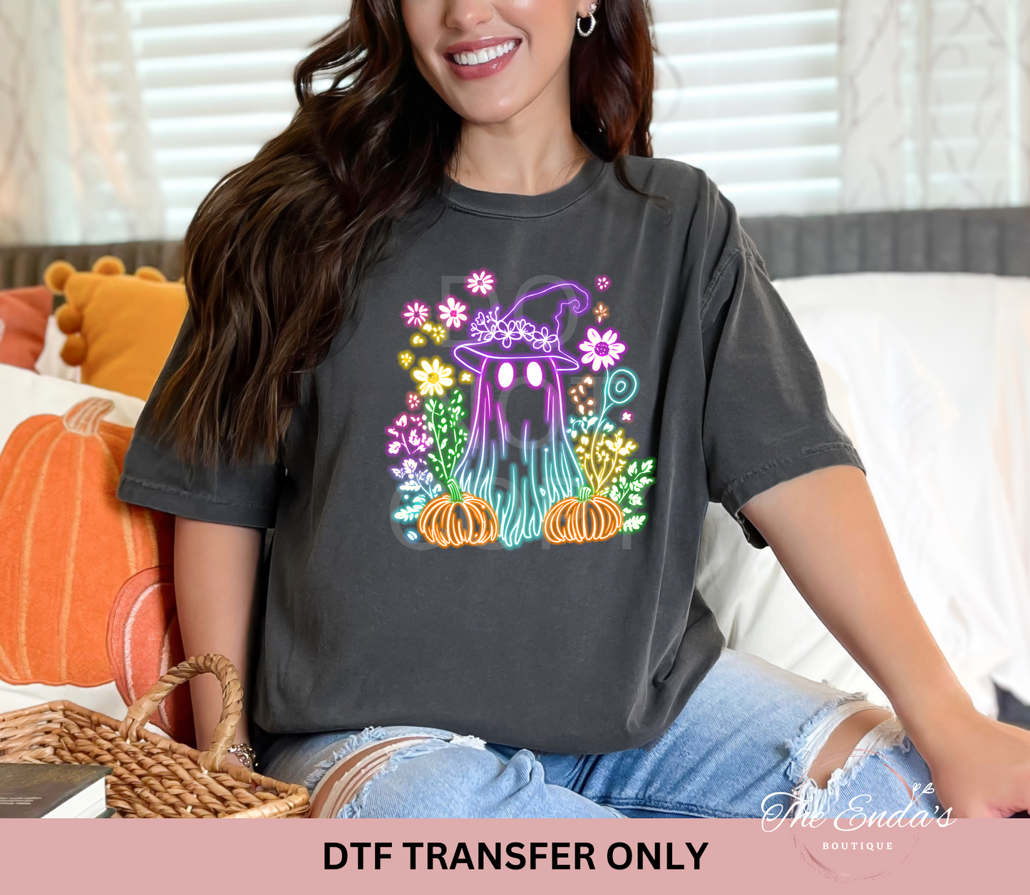 Neon Floral Ghost DTF Transfer