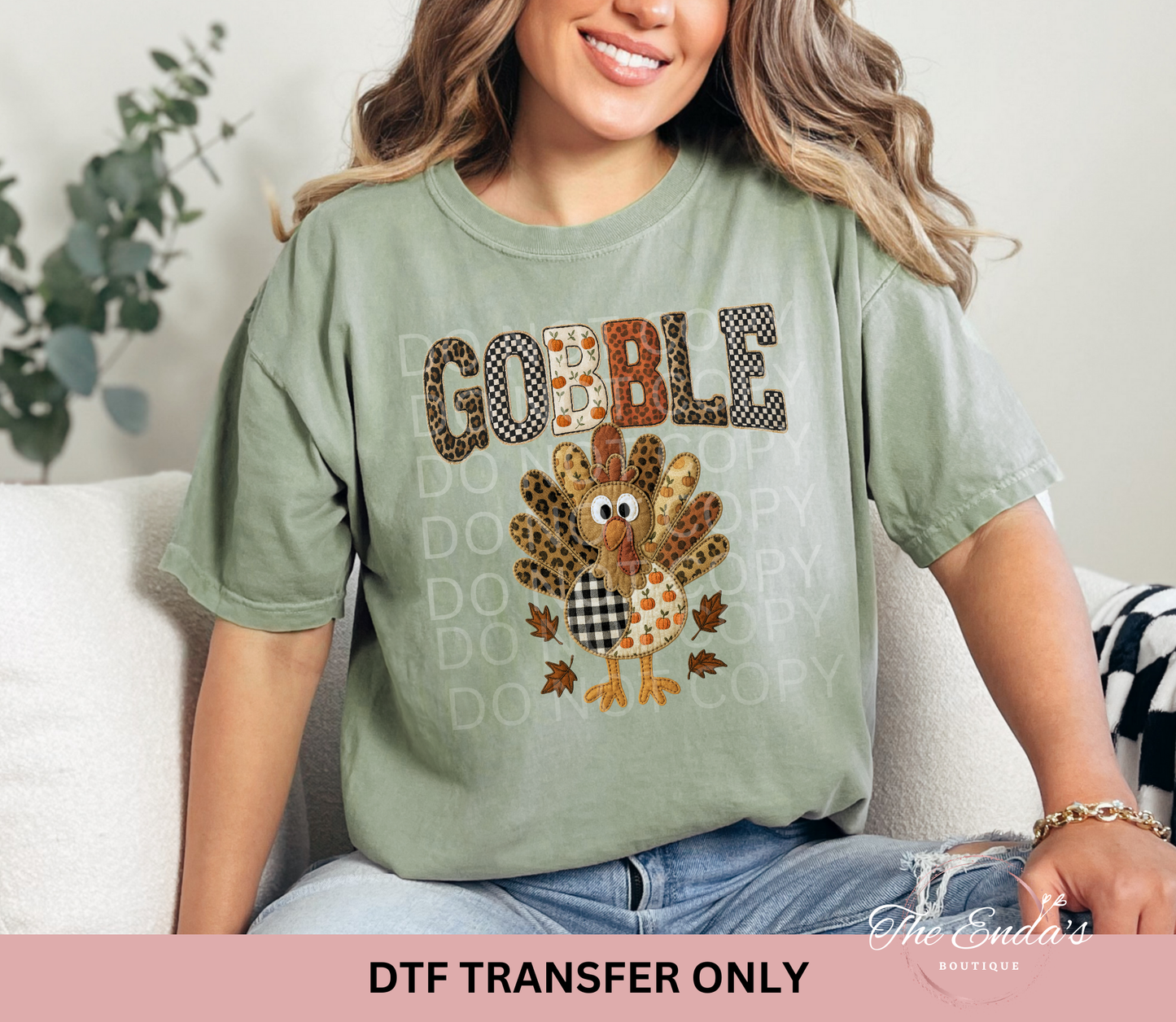 Gobble Turkey Patchwork DTF Transfer