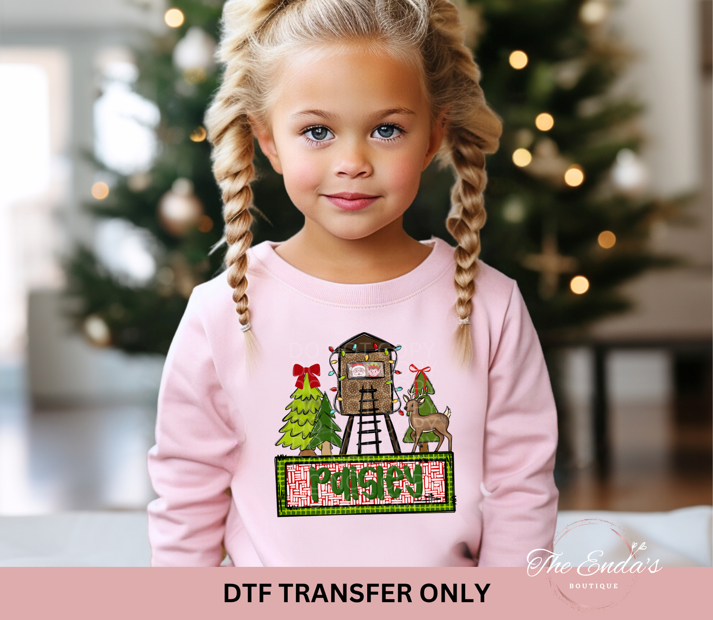 Personalized Santa & Elf In Deer Stand Coquette DTF Transfer