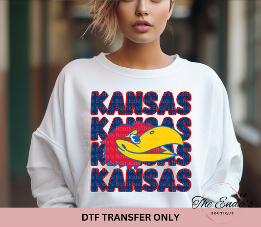 Stacked KS Jayhawks DTF Transfer